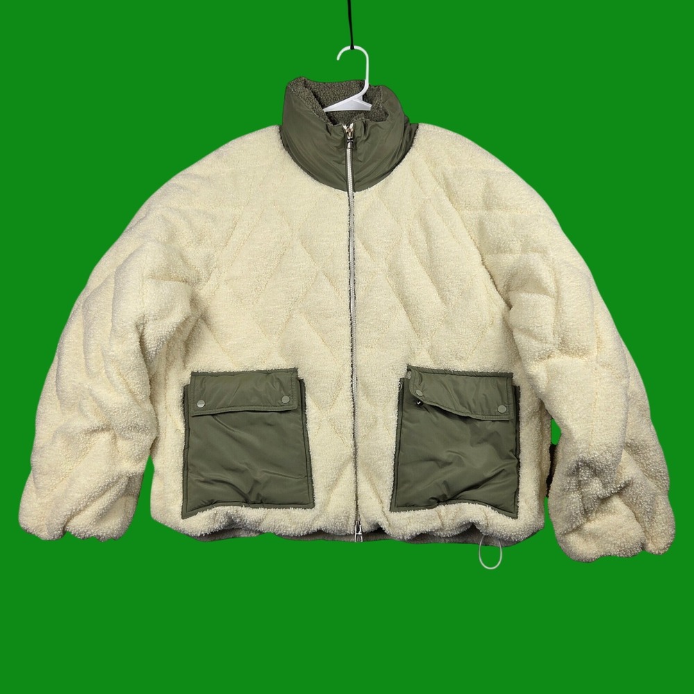 Moncler Jonquille Jacket Womens 2 Cream Excellent Quilted Sherpa Down Puffer
